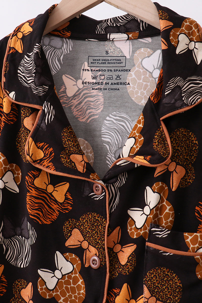 Brown character bamboo pajama set