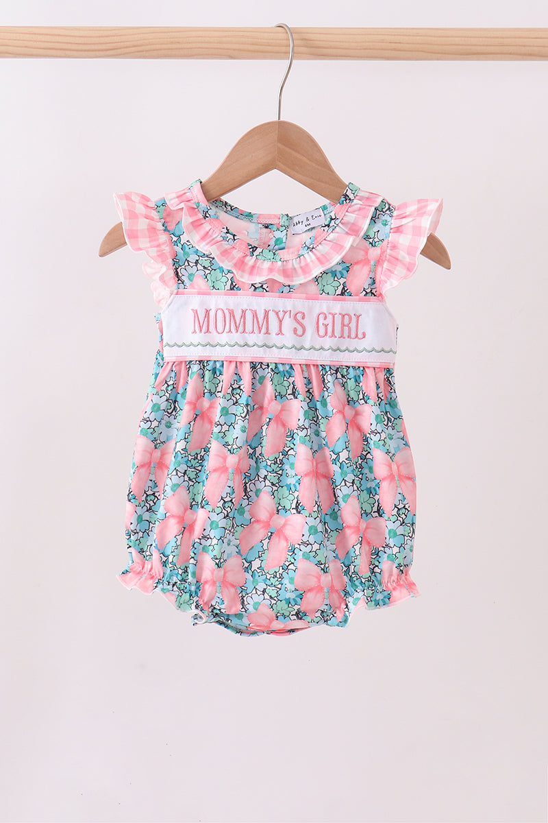 Pink floral mommy's girl embroidery ruffle bubble