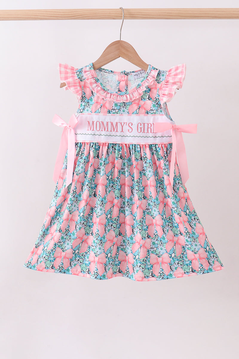 Pink floral mommy's girl embroidery ruffle dress