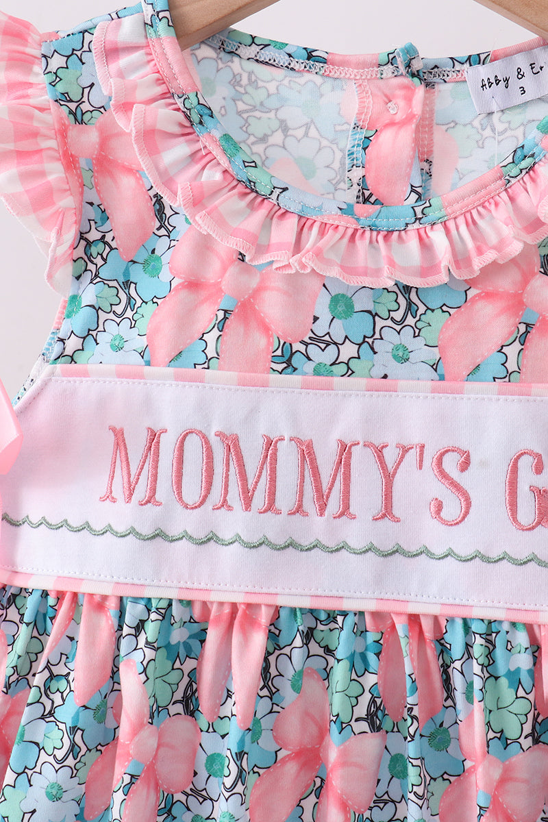 Pink floral mommy's girl embroidery ruffle dress