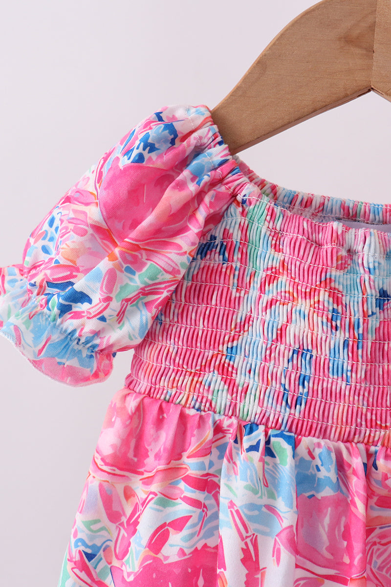 Pink floral smocked ruffle bloomer set