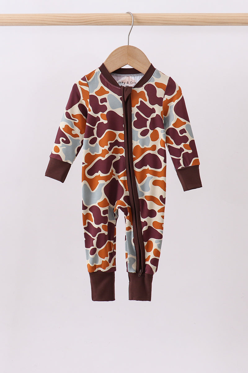 Camouflage print zipper bamboo romper