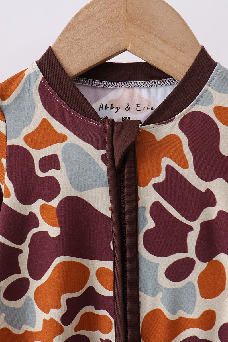 Camouflage print zipper bamboo romper