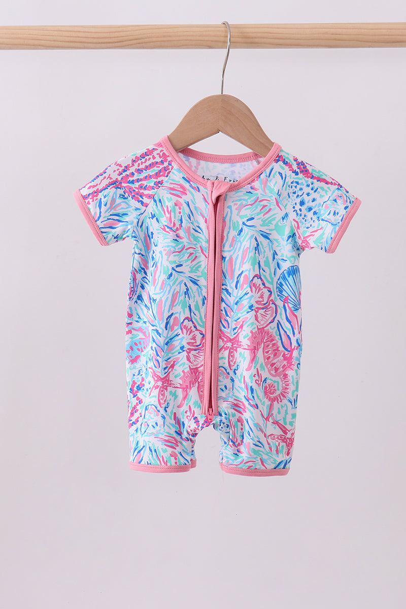 Marine creature bamboo zipper romper