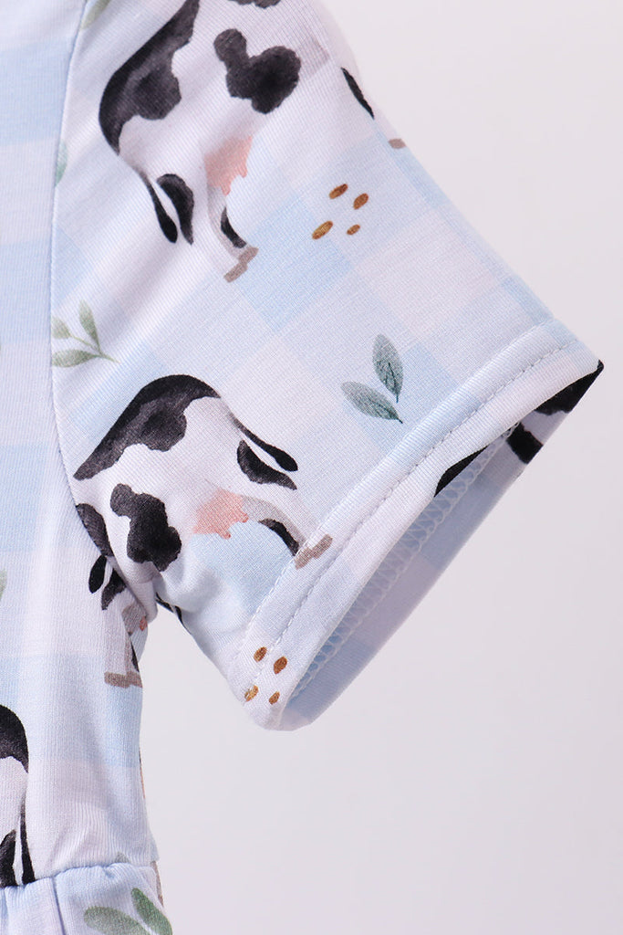 blue cow print dress ASOS DESIGN racer neck linen look maxi dress in blue cow print