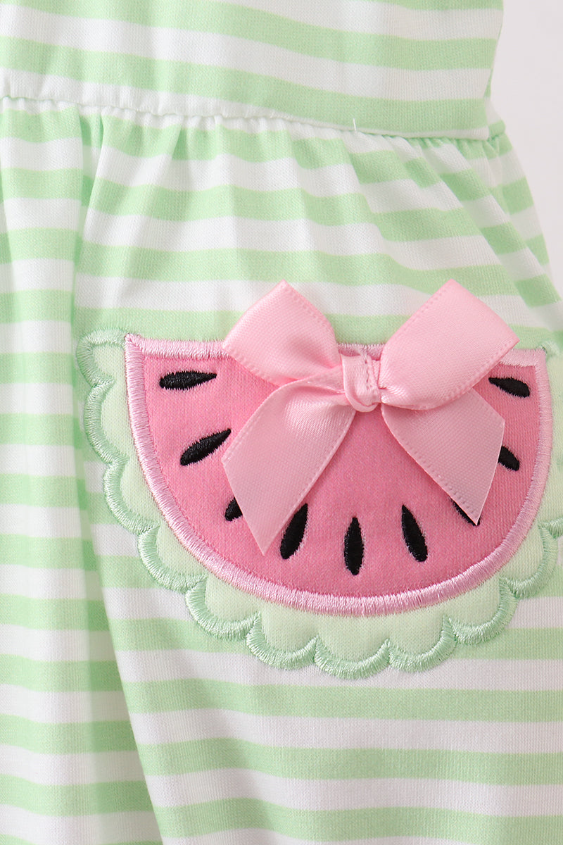 Green watermelon applique ruffle stripe bubble