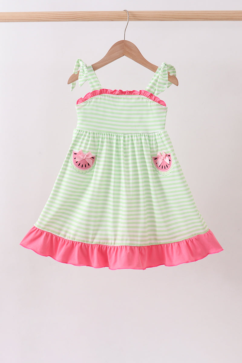 Green watermelon applique ruffle dress