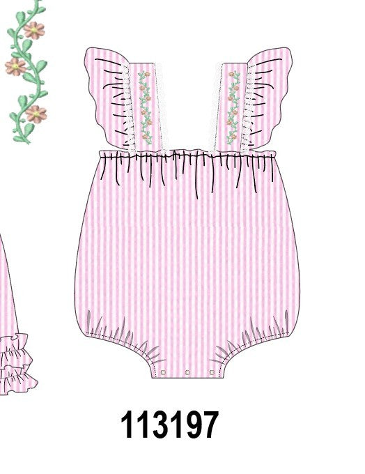 Pink seersucker ruffle bubble