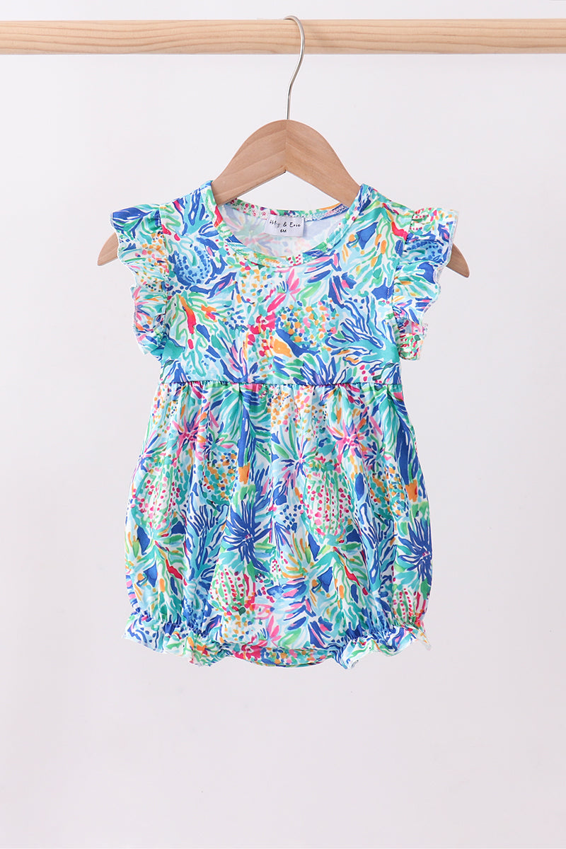 Blue floral print ruffle bubble