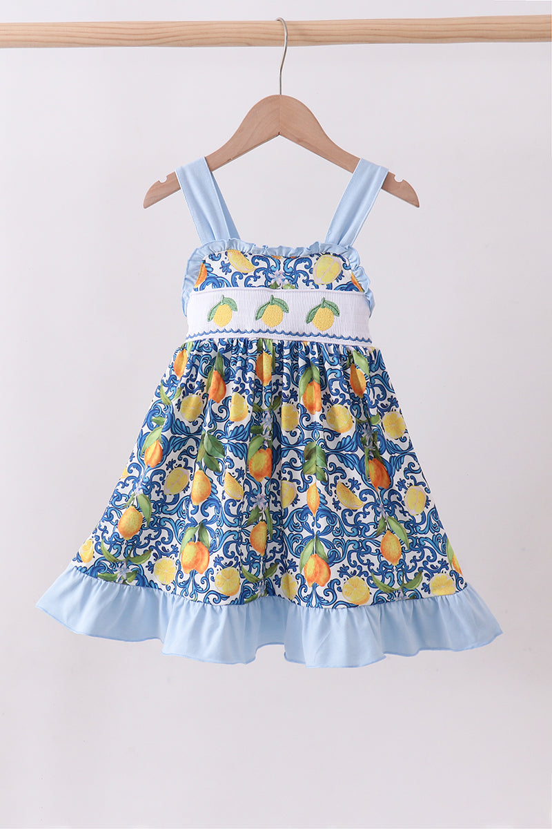 Lemon smocked ruffle dress