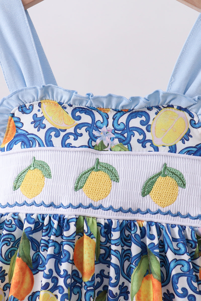 Lemon smocked ruffle dress