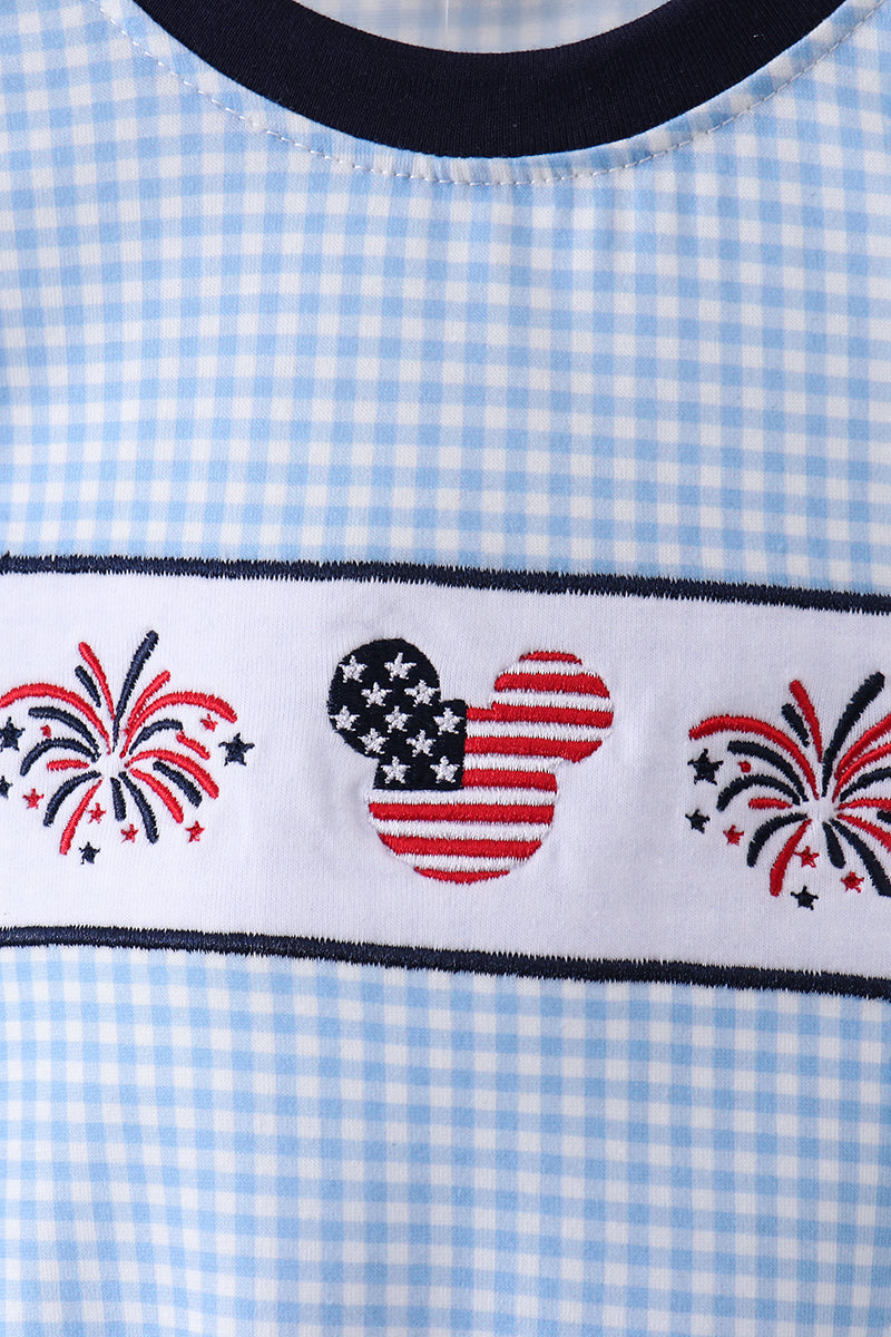 Blue character embroidery gingham bubble