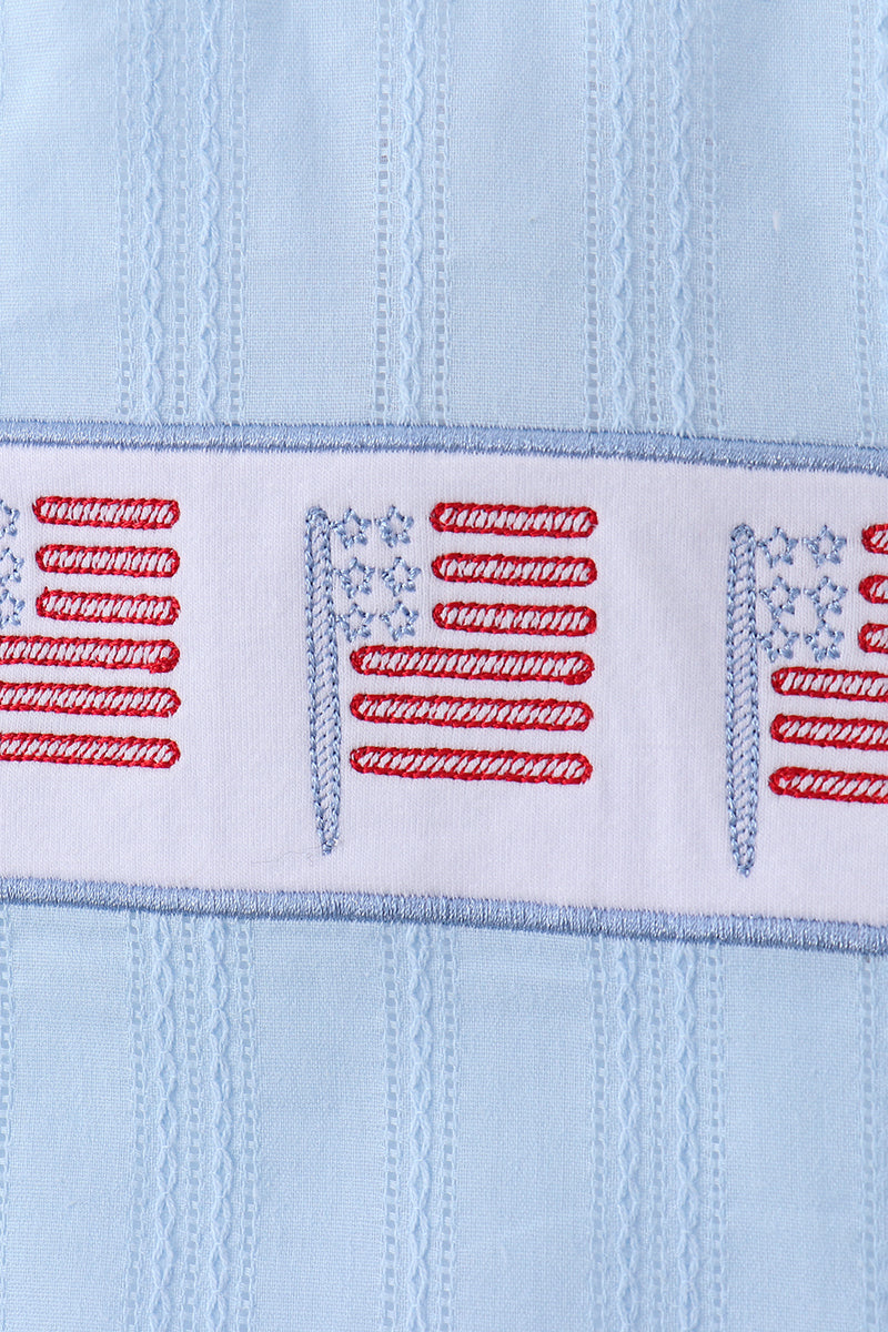 Blue flag smocked jacquard bubble