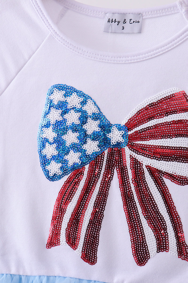 Blue bow star sequin tulle dress