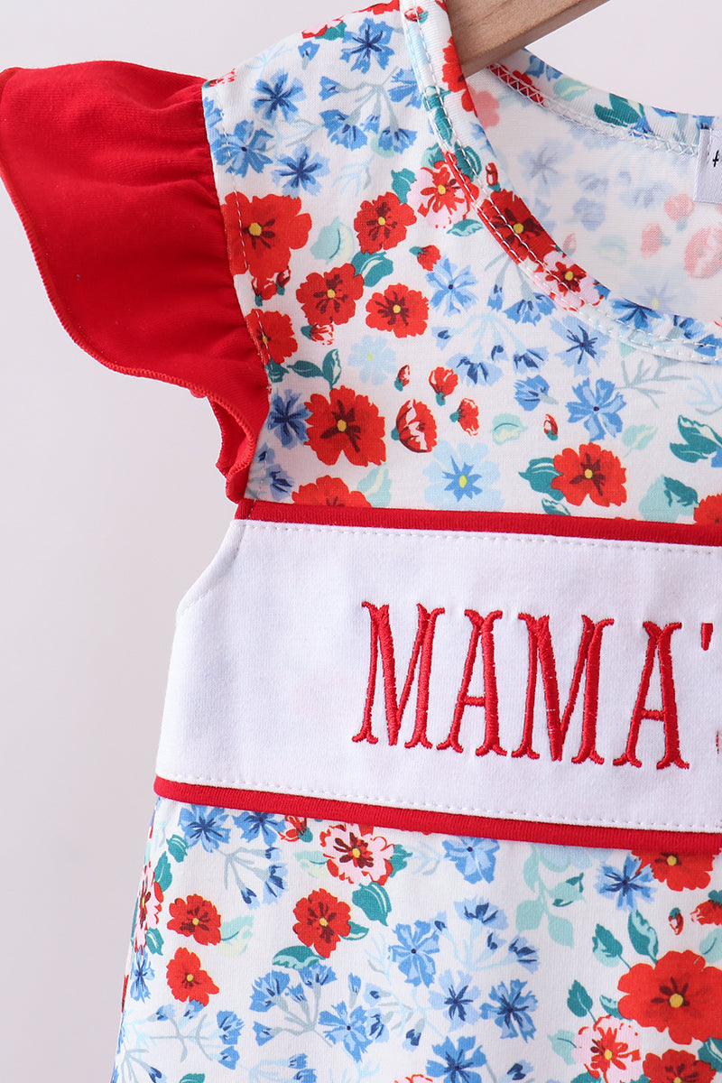 Red floral MAMA's Girl embroidery ruffle bloomer set