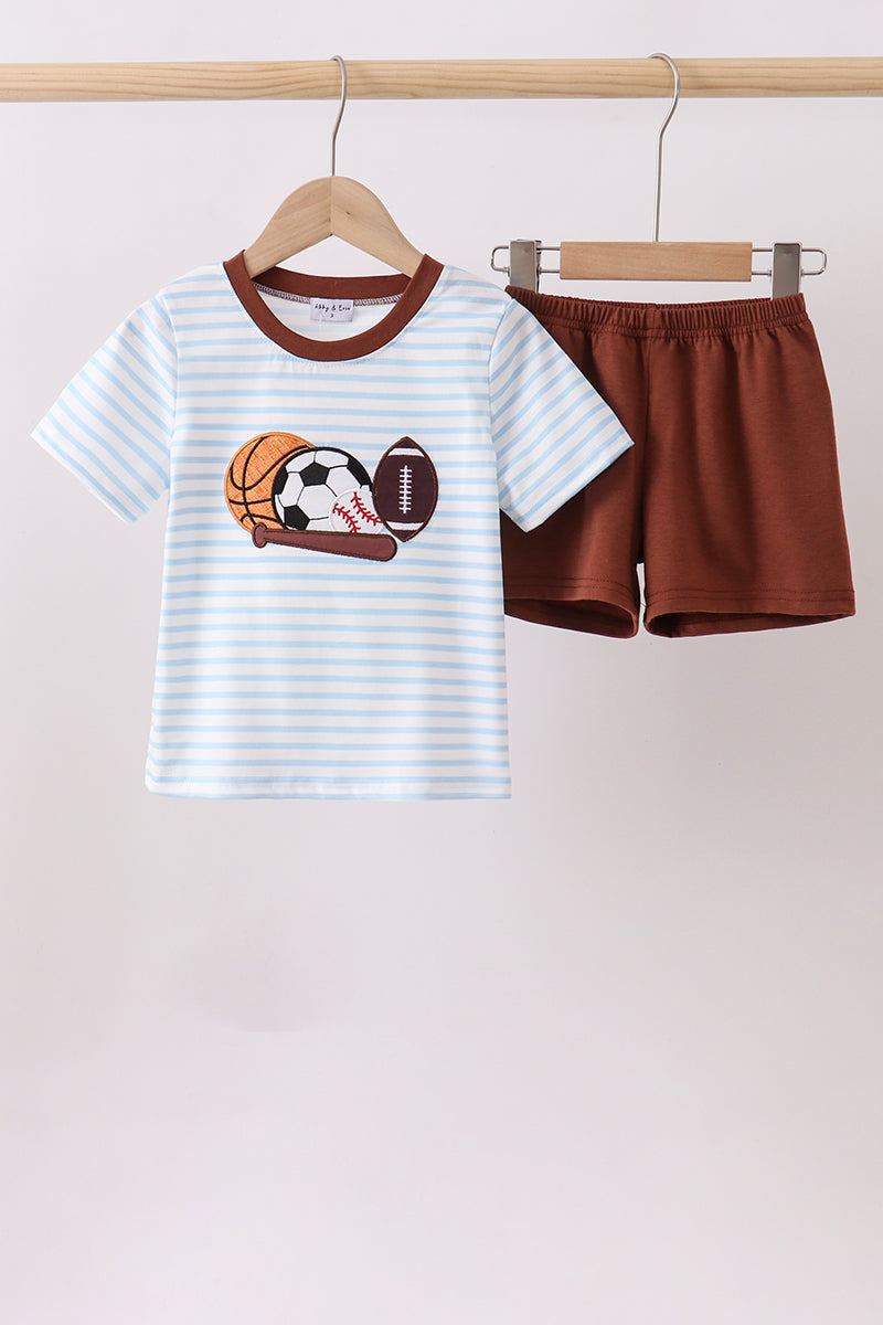 Blue Sports Ball Stripe Applique Set