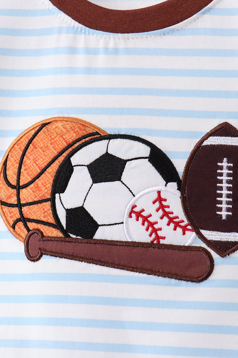 Blue Sports Ball Stripe Applique Set