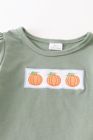 Sage pumpkin embroidery girl set