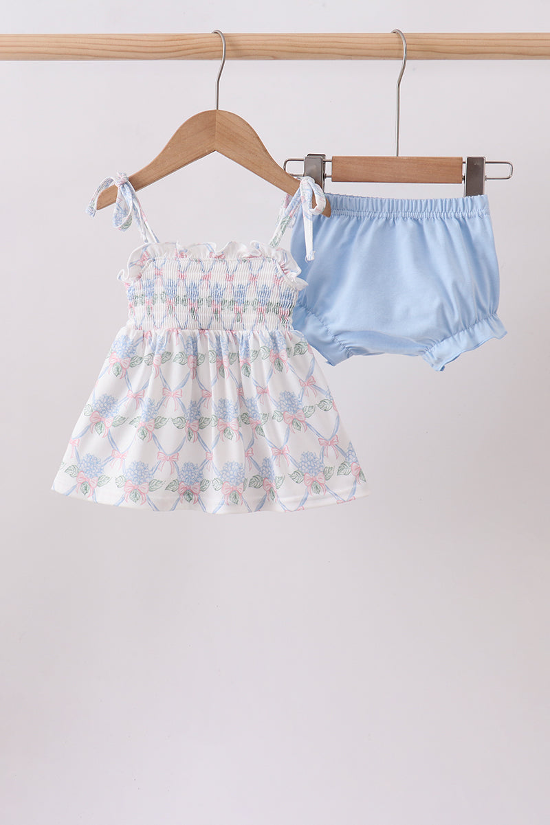 Blue Floral Knit Bloomer Set
