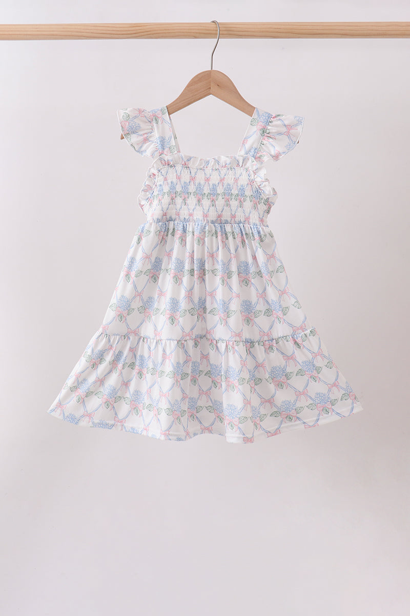 Blue Floral Knit Ruffle Dress