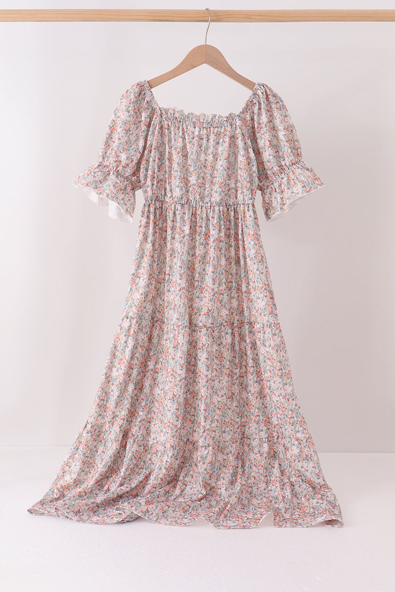 Floral print tiered mom dress