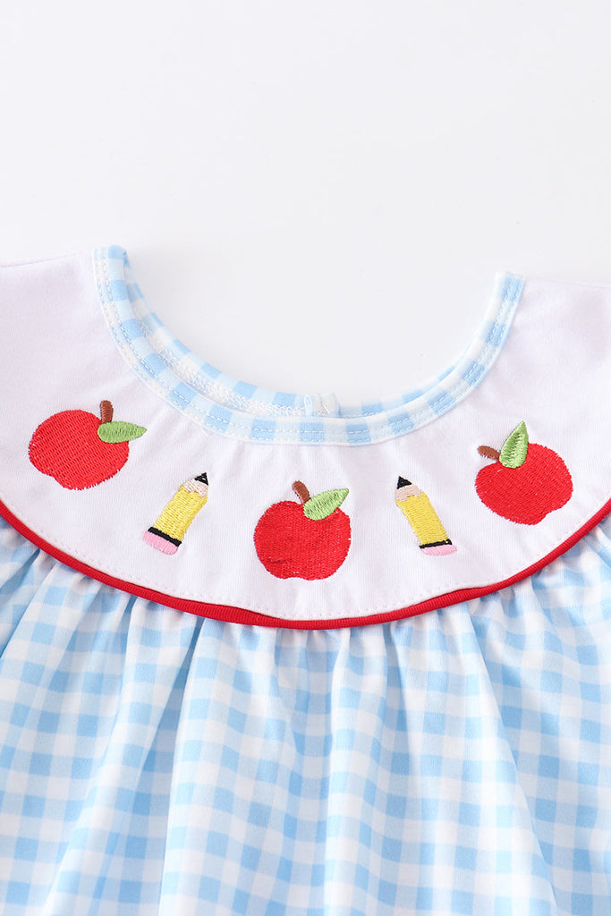 Back to school apple embroidery girl set