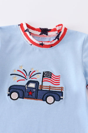 Blue patriotic truck applique boy romper