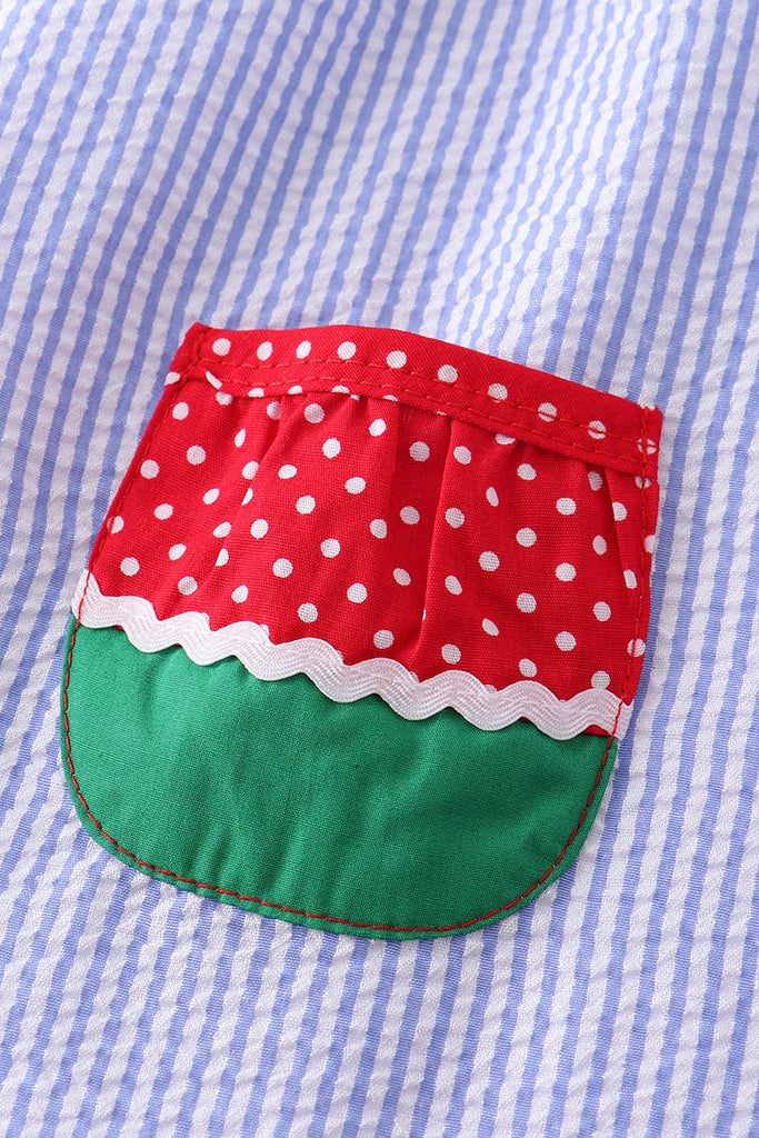Watermelon embroidery stripe pocket dress