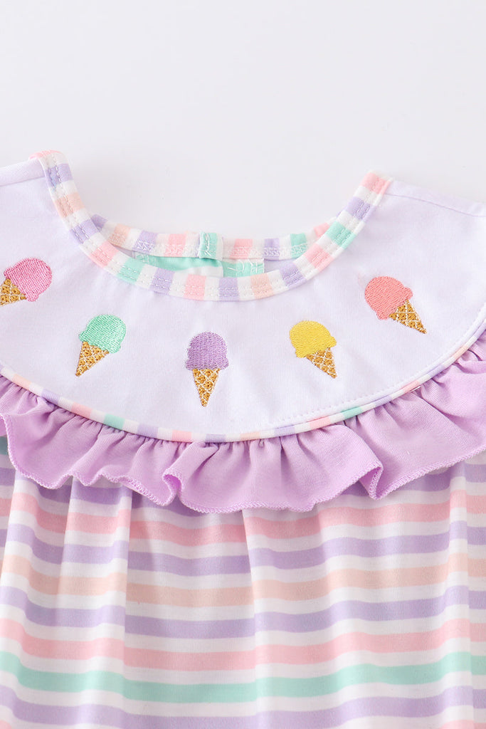 Purple ice cream embroidery stripe girl bubble