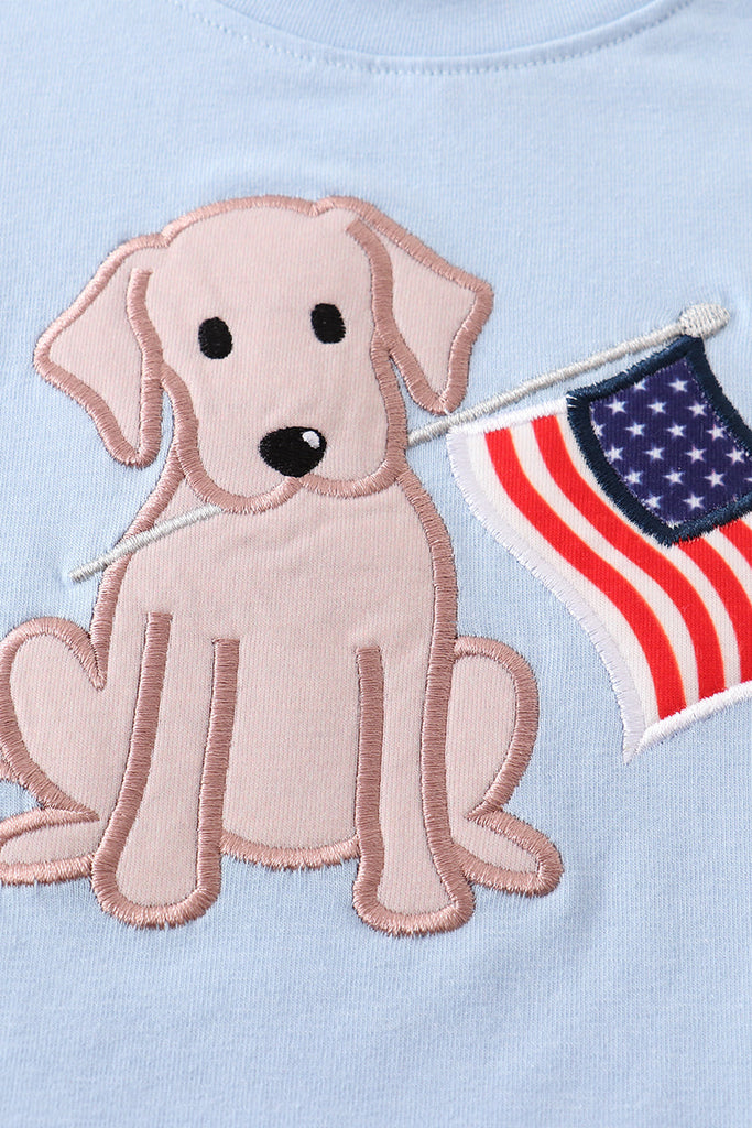Blue patriotic dog flag applique boy set