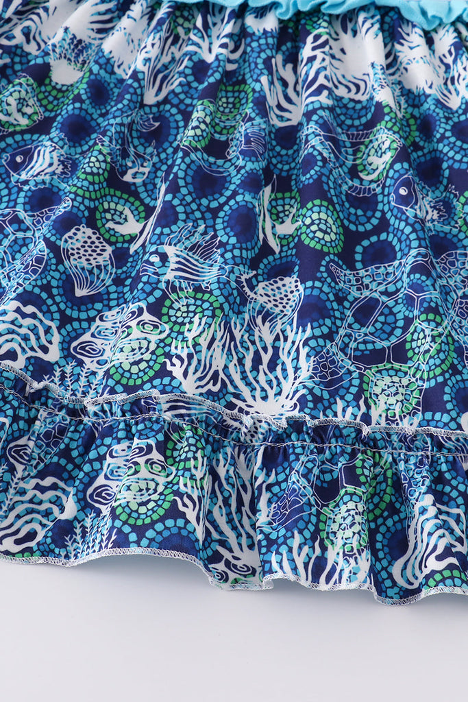 Marine creature embroidery strap dress