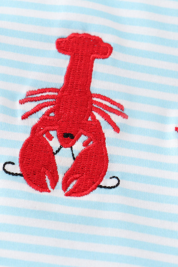 Blue lobster embroidery boy romper