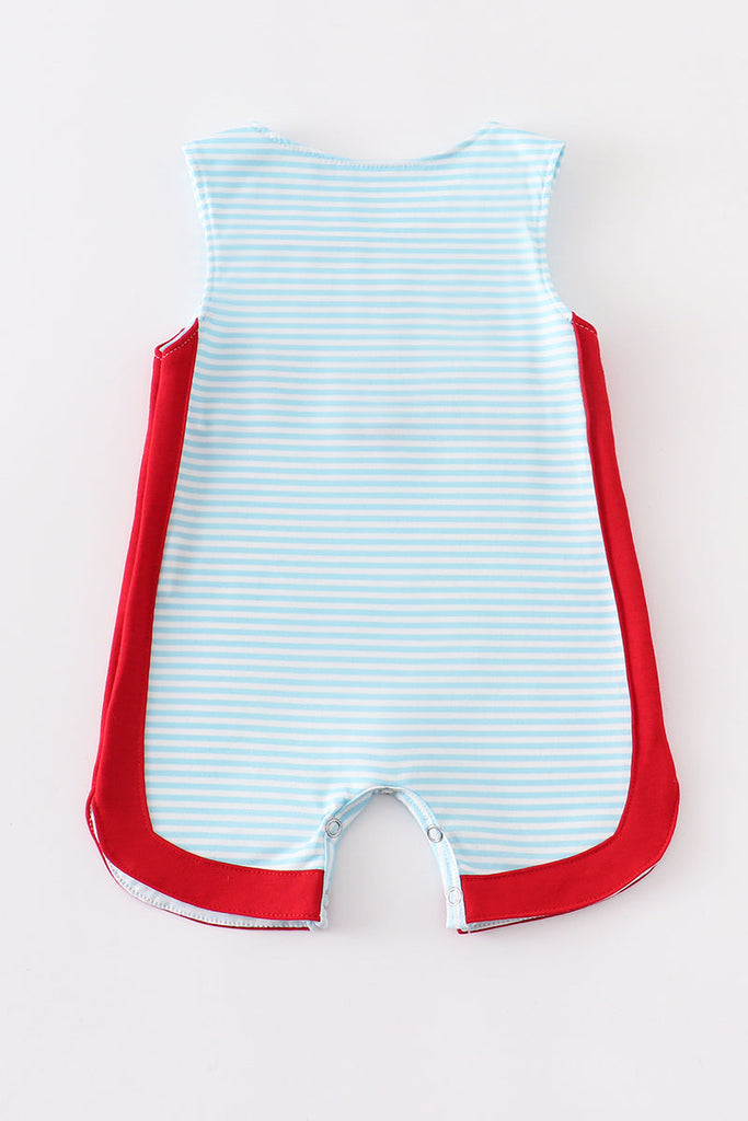 Blue lobster embroidery boy romper