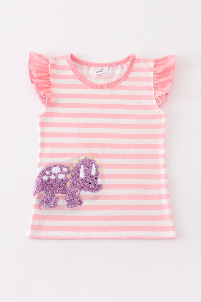Pink dinosaur french knot girl top