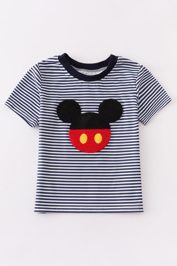 Stripe character french knot boy top