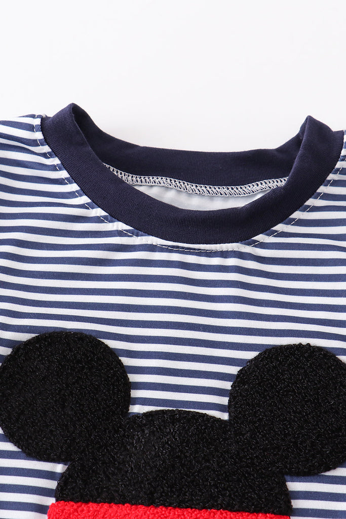 Stripe character french knot boy top