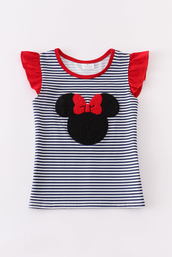 Stripe charactor french knot girl top