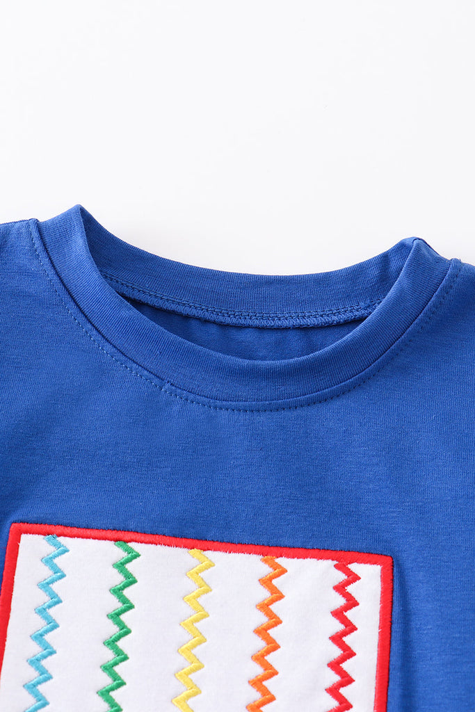 Blue crayon embroidery boy top