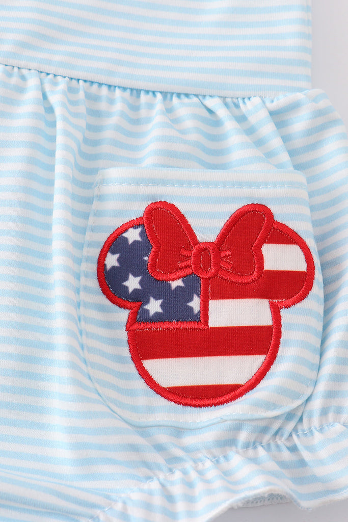 Stripe patriotic flag character applique girl bubble
