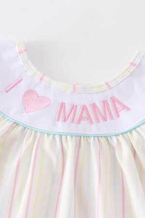 I love MAMA embroidery stripe girl set