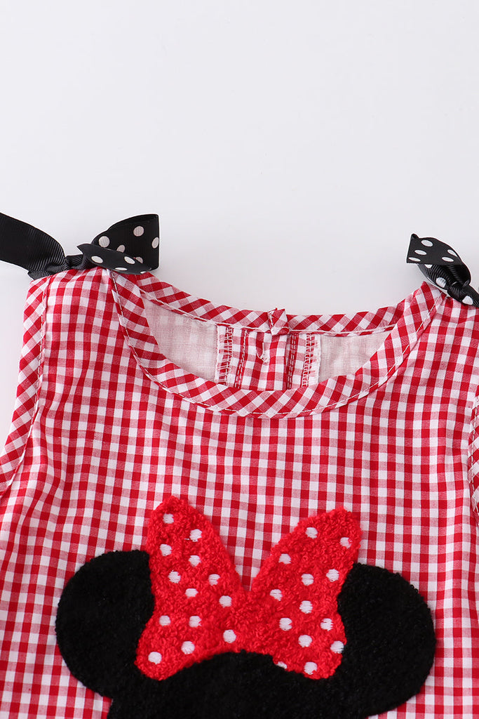 Red french knot character plaid girl set
