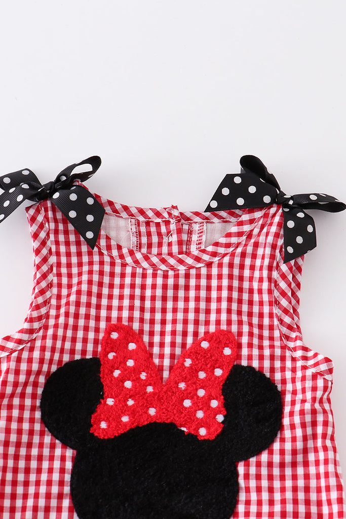 Red french knot character plaid girl bubble