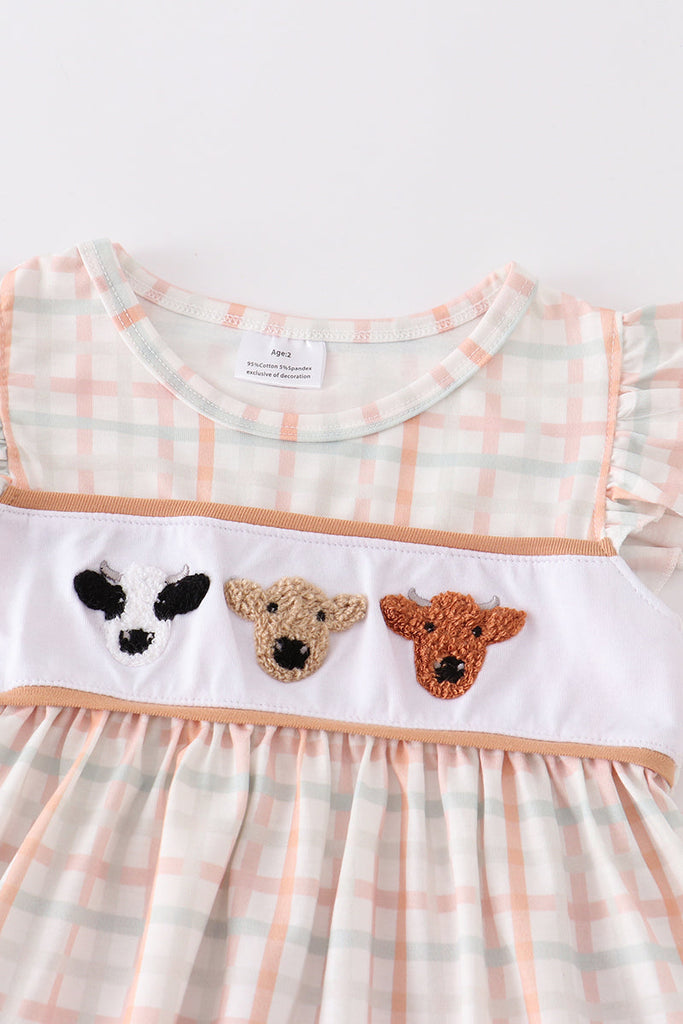 Cow french knot plaid ruffle girl set