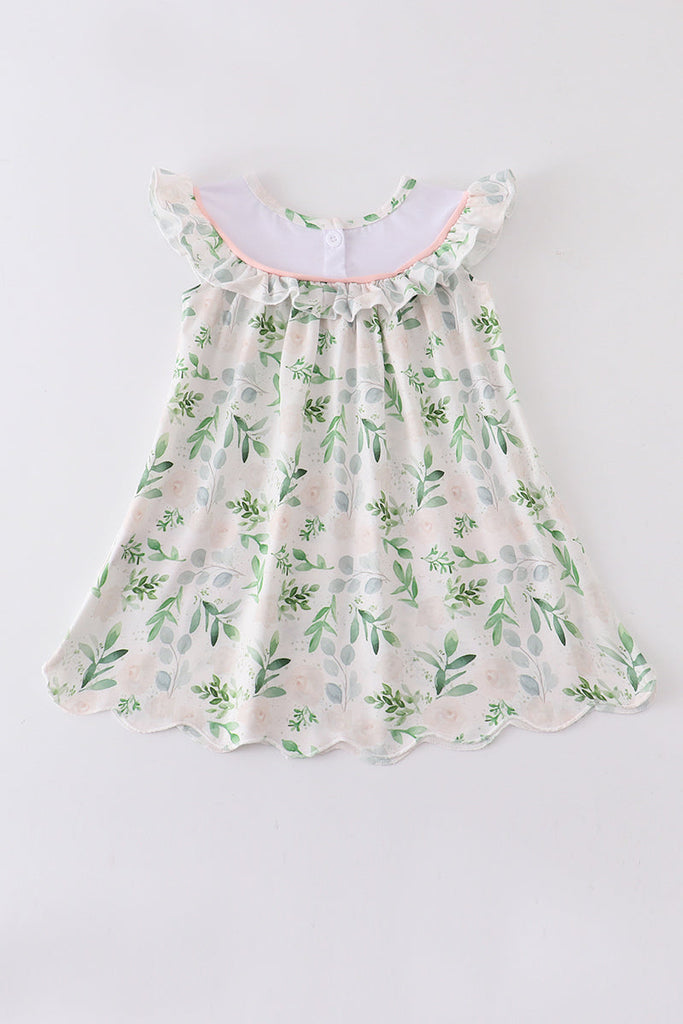 Floral I love MAMA embroidery scallop pocket dress – HoneyBean