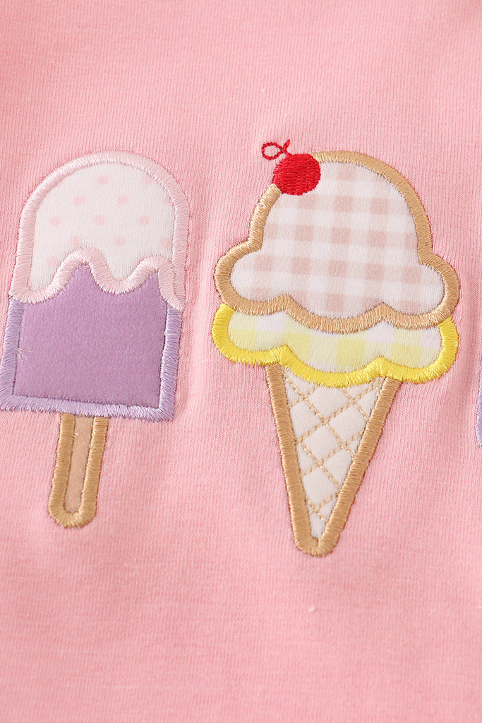 Pink ice cream applique girl bubble