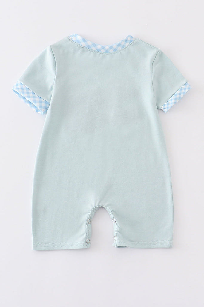 Blue aircraft embroidery boy baby romper
