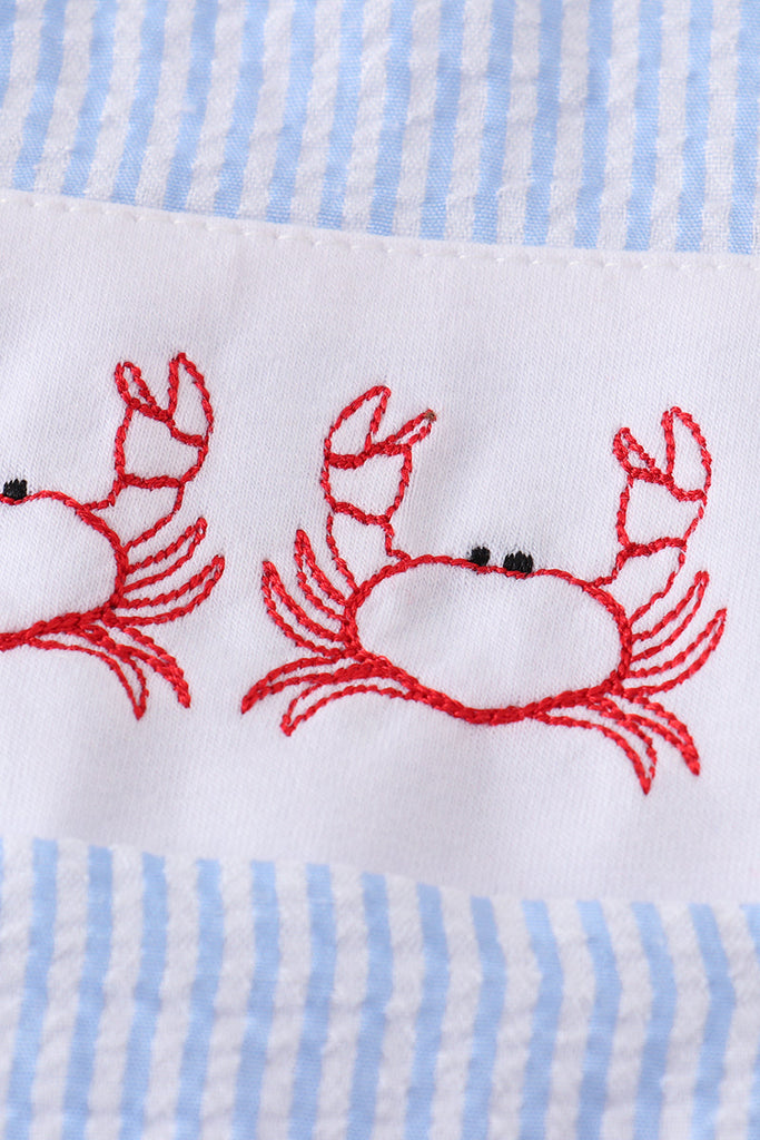 Blue seersucker crab embroidery boy jonjon