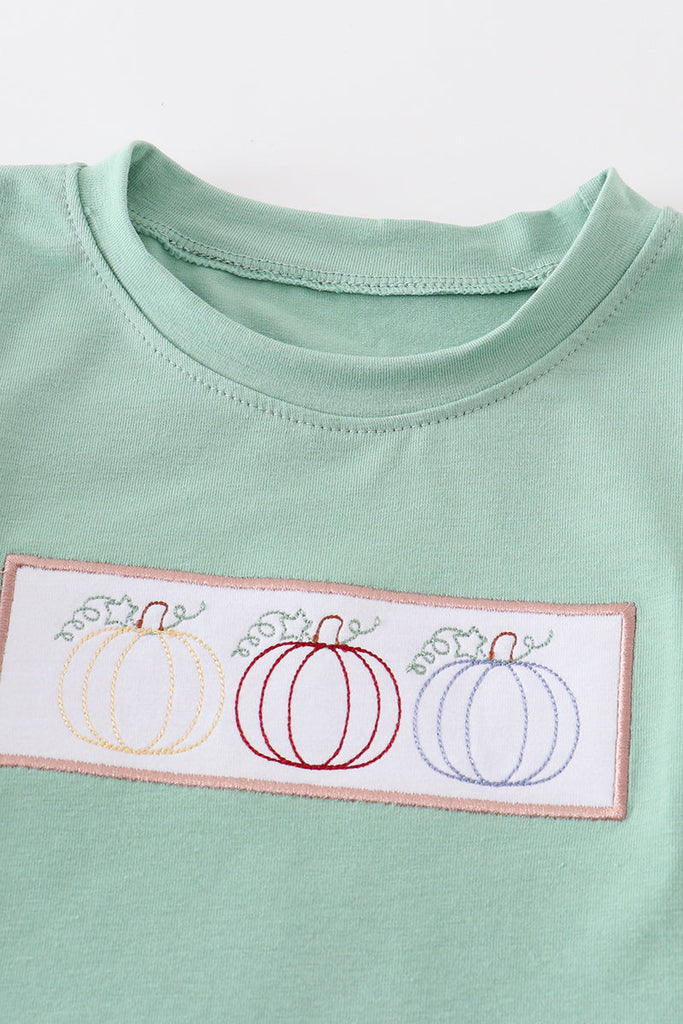 Green pumpkin embroidery boy top