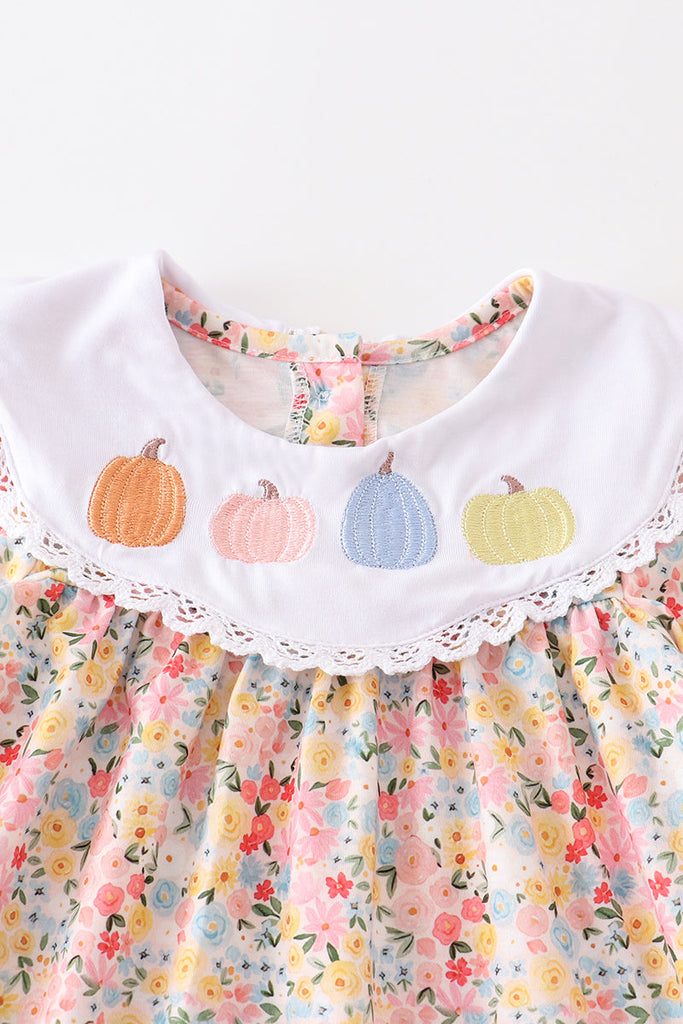 Floral print pumpkin embroidery dress