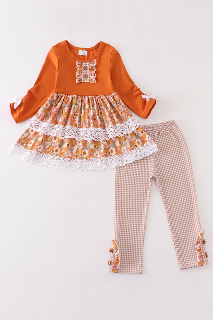 Orange floral print girl set
